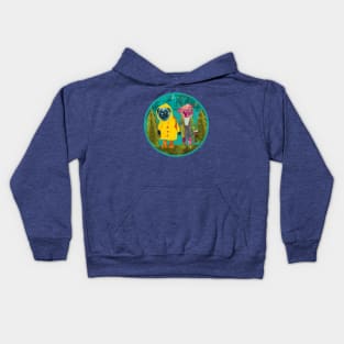 Pug Couple on a Forest Hike Kids Hoodie